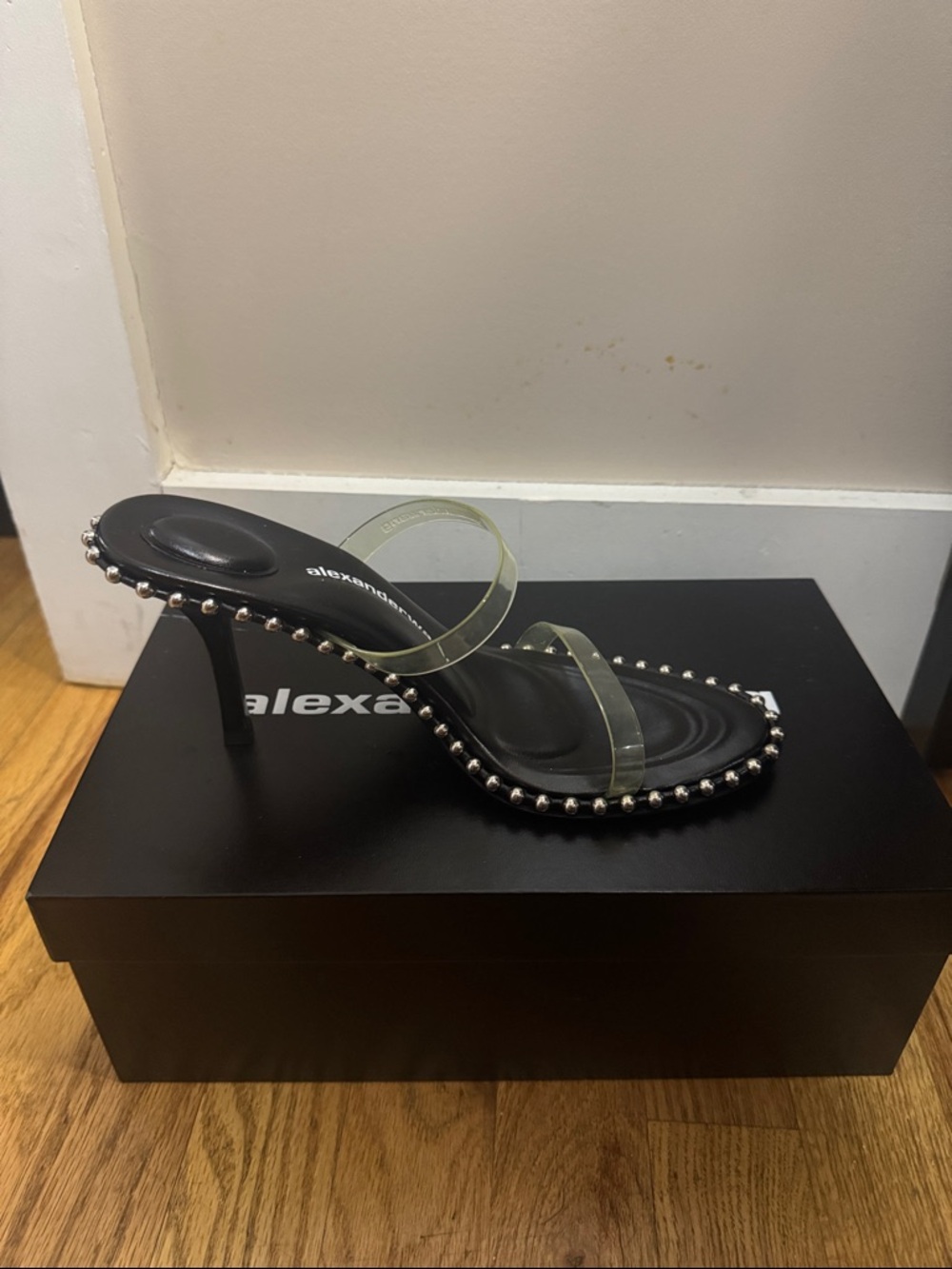 Alexander Wang Black Heeled Sandals with Clear Straps and Silver Studs - Picture 3 of 6